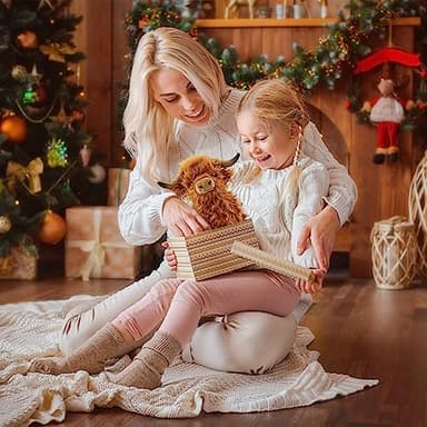 Highland Cow Stuffed Animal Realistic Scottish Cow Plush Toy Soft Farm Animal Cattle Plushie Doll Present for Adults Kids Boys Girls (Brown Cow, 10.8 Inch) - Image 2