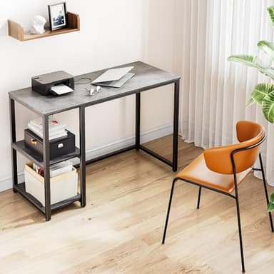 SINPAID Computer Desk 40 inches with 2-Tier Shelves Sturdy Grey Desks with Large Storage Space Modern Gaming Desk Study Writing Laptop Table, Gray - Image 7