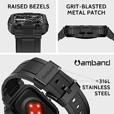 amBand Bands Compatible with Apple Watch 9/8/7/SE (3/2/1)/6/5/4 45mm/44mm Case for Men, M1 Sport Series Rugged Case Protective Cover for iWatch SE3/SE2/6/SE/5/4/3 42/44/45mm Men Black - Image 2