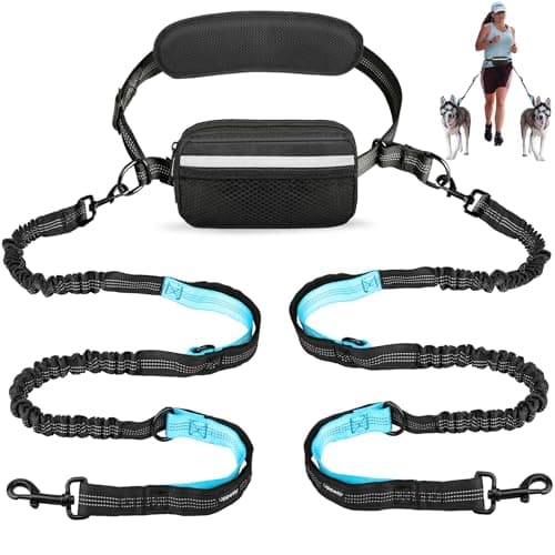Uppetly Hands Free Dog Running Leash with Adjustable Waist Belt, Dual Handle Elastic Bungees Retractable Rope for Medium and Large Dogs, Reflective Stitches for Walking Hiking Biking (Large, 25-120lb) - Image 1