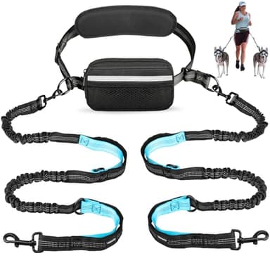 Uppetly Hands Free Dog Running Leash with Adjustable Waist Belt, Dual Handle Elastic Bungees Retractable Rope for Medium and Large Dogs, Reflective Stitches for Walking Hiking Biking (Large, 25-120lb) - Image 1