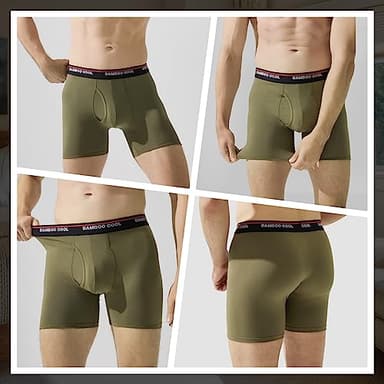 BAMBOO COOL Men's Underwear 4 Pack Boxer Briefs Soft Breathable Underwear for Men with Open FLY POUCH(L) - Image 2