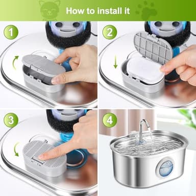 12 Pack Cat Water Fountain Filters, Replacement Filters & Pre-Filter Sponges for 3.2L/108Oz & 67oz/2L Stainless Steel Pet Fountain - Image 4