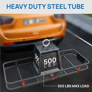 TUFFIOM 60"x24"x6" Folding Hitch Mount Cargo Carrier Basket, 500lbs Steel Car Cargo Trailer Hitch Luggage Rack, w/Hitch Lock+Password Lock+Net+Waterproof Cargo Bag+Straps+Stabilizer for SUV Truck Van - Image 2