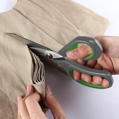 LIVINGO Professional Sharp Fabric Scissors - Titanium Coated Forged Steel Heavy Duty Shears All Purpose for Sewing Craft Cutting Cloth, Paper, Leather, 9.5 Inches, Gray/Green - Image 6