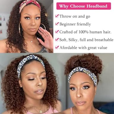 Lauberita Chocolate Brown Headband Wig Human Hair for Women #4 Deep Wave Headband Wig Glueless Curly Human Hair Wig 26 Inch - Image 5