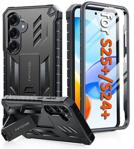 FNTCASE for Samsung Galaxy S25-Plus Case: for Samsung S24-Plus Case Military Grade Drop Proof Protection Mobile Cover with Kickstand | Matte Rugged Shockproof Protective Sturdy Phone Case (Black) - Image 1
