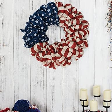 20Inch Patriotic Burlap Wreath, 4th of July Summer Burlap Stripe and Stars Printed Wreath for The Front Door, Handcrafted Memorial Day American Flag Printed Home Decoration for Indoor and Outdoor - Image 4