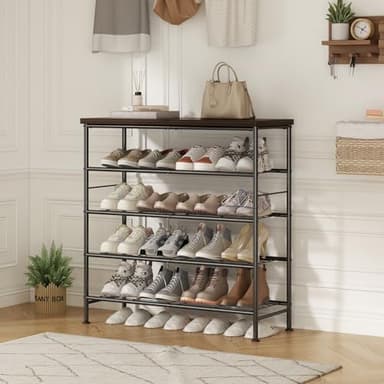 SUOERNUO Shoe Rack Organizer 5 Tier for Closet Entryway Free Standing Metal Storage Shoe Shelf with MDF Top Board，Black+Rustic Brown - Image 5