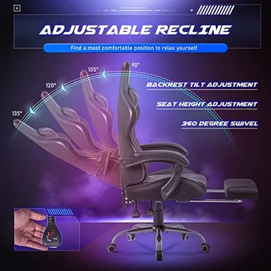 Homall Gaming Chair, Computer Chair with Footrest and Massage Lumbar Support, Ergonomic High Back Video Game Chair with Swivel Seat and Headrest (Dark Black) - Image 6