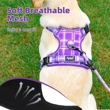 PUPTECK No Pull Dog Harness for Large, Adjustable Reflective Dog Harness with Handle Easy Control, Comfortable Soft Padded Pet Vest Harness for Large Dogs, Plaid Purple XL - Image 5
