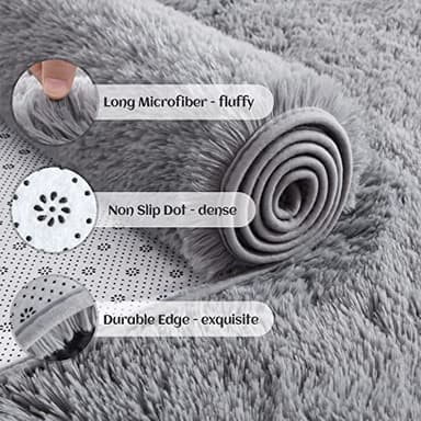 YJ.GWL Shag Runner Rug Non Slip for Bedroom Living Room Soft Small Rugs for Dorm, 2x6 Feet Grey Plush Carpet Runner for Nursery Dorm, Fuzzy Bedside Rug for Kids Boys Girls Room Home Decor - Image 4