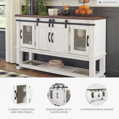 Signature Design by Ashley Valebeck Farmhouse Dining Room Server or Buffet Cabinet, White & Brown - Image 3
