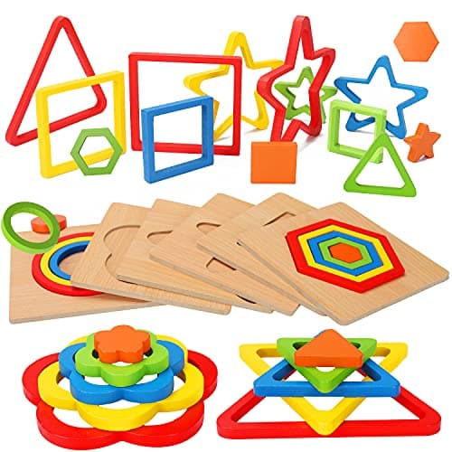 Toddler Puzzles Montessori Toy Wooden Shape Sorting Puzzle Sensory Toy Toddler Activities Preschool Learning Educational Autistic Developmental 1 2 3 Year Old Girl Boy 1-3 Dementia Game Easter Gift - Image 1