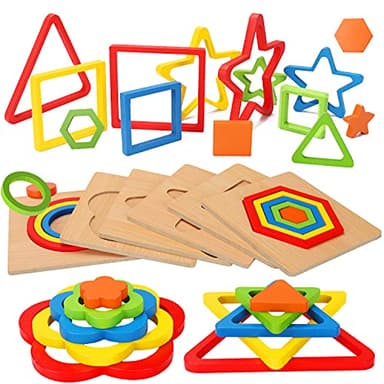 Toddler Puzzles Montessori Toy Wooden Shape Sorting Puzzle Sensory Toy Toddler Activities Preschool Learning Educational Autistic Developmental 1 2 3 Year Old Girl Boy 1-3 Dementia Game Easter Gift - Image 1