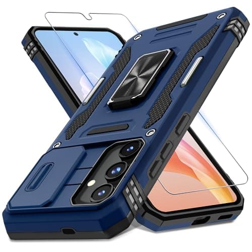 DEERLAMN Case for Samsung Galaxy S25+ Plus 6.7-Inch with Slide Camera Cover+Screen Protector(1 Pack), Rotated Ring Kickstand Military Grade Shockproof Protective Cover-Navy Blue - Image 1
