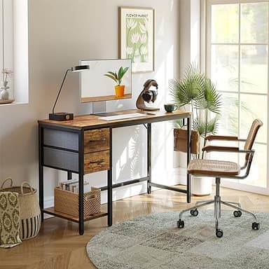 CubiCubi Computer Desk with 2 Drawers, 40 Inch Small Home Office Desk Study Writing Table, Rustic Brown - Image 2