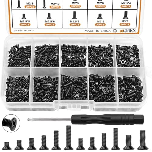 mankk 360PCS Laptop Screws 12 Sizes M2 M2.5 M3 Replacement Computer Tiny Screws Motherboard Screw with Screwdriver for Laptop PC Repair & DIY - Image 1