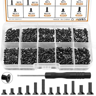 mankk 360PCS Laptop Screws 12 Sizes M2 M2.5 M3 Replacement Computer Tiny Screws Motherboard Screw with Screwdriver for Laptop PC Repair & DIY - Image 1