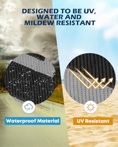 Kohree RV Outdoor Rug 9x12 Reversible, Waterproof Patio Mat with 4 Stakes & UV Fade Resistant, Non-Slip Outdoor Camping Mat for Deck, Picnic, Backyard, Includes Carry Bag (Black & Gray) - Image 3