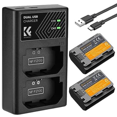 K&F CONCEPT NP-FZ100 2280mAH Battery and Dual Slot Charger Set for Sony A7iii, A7iv, A7C, A6700, A6600, ZV-E1, ZV-E10ii, FX3, FX30, A9, Alpha 9, Alpha 9S, A9S, A7R3, A7R4 Camera Batteries - Image 1