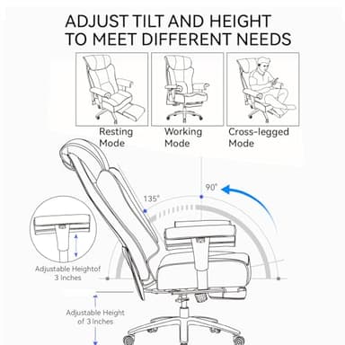 Efomao Big and Tall Green Office Chair 450LBS – Ergonomic High-Back Executive Chair with Footrest, Adjustable Padded Armrests, PU Leather Computer Chair with Lumbar Support for Home or Office，Green - Image 5