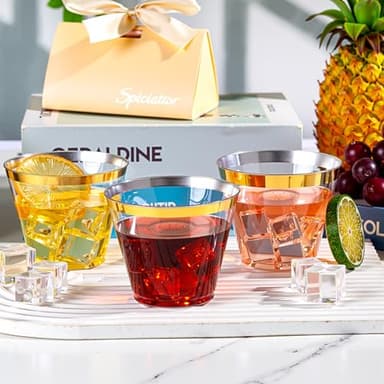WELLIFE 200 PCS Gold Plastic Cups,9 oz Clear Plastic Cups,Disposable Wine Glasses,Plastic Cocktail Glasses for Party and Wedding - Image 6