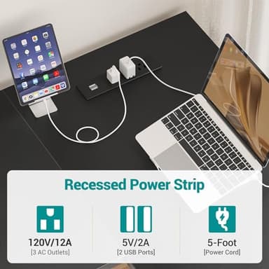 Hyomdeck Reversible L Shaped Computer Desk with Power Outlets and USB Charging Ports, Sturdy Corner Desk with Storage Shelf, Modern Work Gaming Table for Home Office, Easy to Assemble, Black - Image 5