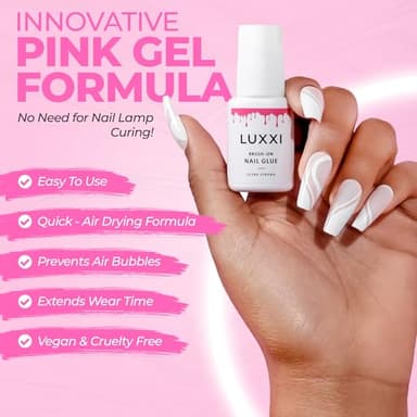 LUXXI Super Strong Brush On Nail Glue for Press On Nails | Best Extra Strength Nail Glue for Long Lasting Extended Wear for Press-Ons, Nail Tips & Acrylic Nails - Image 2