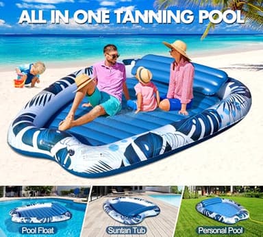 Sinbyuer 2025 Deluxe Inflatable Tanning Pool for 2 Person, 90x67Inch Tanning Pool Lounger Float for Adults, Blow Up Tanning Water Bed Suntan Tub with Cup Holders, Personal Sunbathing Pool for Backyard - Image 7