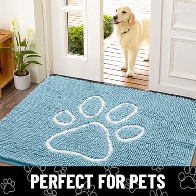Smiry Dog Door Mat for Muddy Paws, Absorbent Dirt Trapper Non Slip Quick Dry Washable Chenille Mat for Mud Dogs, Entry Rug for Indoor and Outdoor (40x32 Inches, Sky Blue) - Image 7
