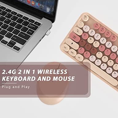 Wireless Keyboard and Mouse, KOOTOP Cute Keyboard and Mouse, 2.4G Wireless Keyboard with Retro Round Keycap for PC, Mac, Laptop,Computer Windows (Milk Tea) - Image 5