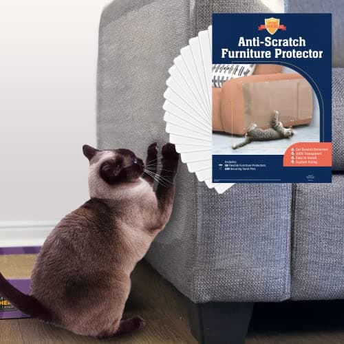 Stelucca Amazing Shields Anti Cat Scratch Furniture Protector - 18 Pack 17” by 12” Couch Protector from Cat Claws w/Twist Pins - Strong, Clear, Easy-to-Apply Scratching Deterrent and Shield for Sofa - Image 1