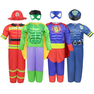 Teuevayl Boys Muscle Chest Dress up Costumes Trunk with Superhero, Policeman, Fireman Costume, Kids Pretend Role Play Costumes Set, Boys Dress up Clothes for Kids Ages 3 4 5 6 7 - Image 5