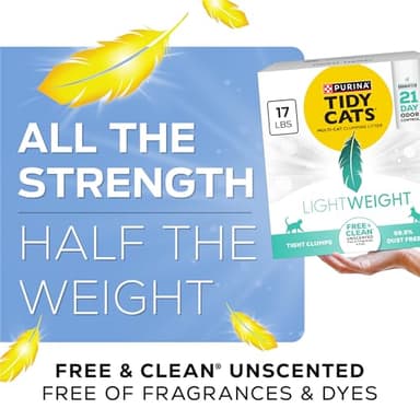 Purina Tidy Cats LightWeight Free and Clean Unscented, Multi-Cat, Clumping, 99.9 Percent Dust Free Cat Litter - 17 lb. Box - Image 4