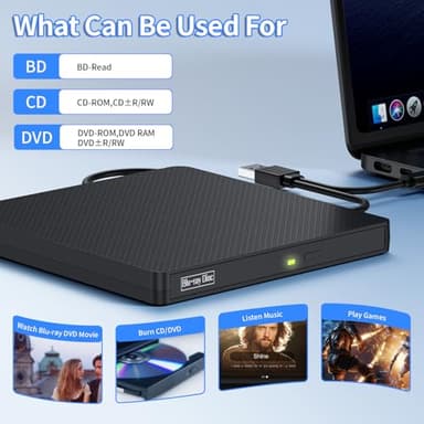 NVOPERANG External Blu-ray Drive, USB 3.0 & Type-C BD/DVD/CD Burner – Portable Blu-ray Player with 3D Playback, Compatible with Windows, Linux, Mac OS (2 IN1) - Image 5