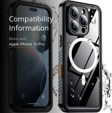 Temdan Magnetic for iPhone 16 Pro Case Waterproof,Built-in Screen Protector[IP68 Underwater][Upgrade Military Dropproof][Compatible with MagSafe] Full Body Shockproof for Case 6.3''-Black - Image 3