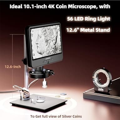 LINKMICRO 4K 30FPS 10.1'' HDMI Digital Microscope with Screen for Soldering LM208S, 3840P UHD Video Audio, 1500X 4K Coins Microscope Camera for Adults, 56 LED Ring Light, Full Coin View, PC View, 64G - Image 4