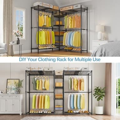 VIPEK X3 Expandable Heavy Duty Clothes Rack Adjustable from 5'2" to 8' with Adjustable Shelves and Hanger Rods, Large Freestanding Clothing Racks Reach-in & Walk-in Closet, Max Load 1210LBS, Black - Image 3