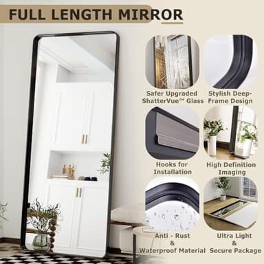 Easly 71" x 30" Full-Length Mirror - Black Deep Framed Floor Mirror, Wall-Mounted Rectangular Dressing Mirror for Home Decor in Bedroom, Bathroom, Living Room - Hang or Lean Against Wall - Image 6