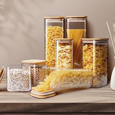 HomArtist Square Glass Jars with Bamboo Lids 79 FL OZ [Set of 3], Glass Canisters with Airtight Lid, Glass Food Storage Containers for Spaghetti, Fettuccine, Linguine,Pasta, Best for Kitchen & Pantry - Image 5