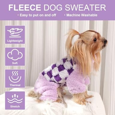 Dog Pajamas Pjs Fleece Dog Sweater Cute Puppy Clothes for Small Dogs Chihuahua Yorkie Clothes Girl Boy Warm Pullover Doggie Outfit Cat Sweater (Square Purple, XX-Small) - Image 4