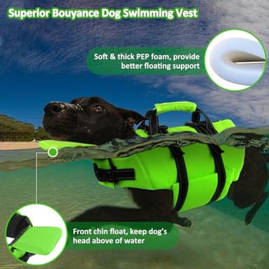 Petglad Dog Life Jacket with 4ft Leash, Reflective Pet Life Vest with Zipper and Handle for Swimming Boating, Adjustable High Buoyancy Floatation Swim Vest for Small Medium Large Dogs - Green, L - Image 4