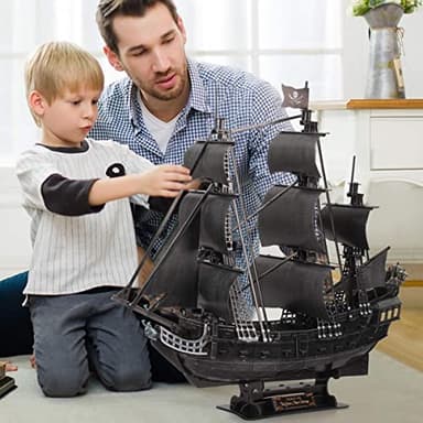 3D Puzzles for Adults Home Decor Pirate Ship Gifts for Men Women Model Kits Brain Teaser Puzzles for Adults Teacher Gifts,Queen Anne's Revenge 340 Pcs Dad'sGift - Image 4