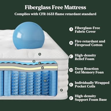 King Mattress, 14-Inch Luxury Hybrid Mattress, Fiberglass-Free Mattress in a Box with Gel-infused Memory Foam, Individual Pocket Spring for Motion Isolation-Edge Support,CertiPUR-US,10-Year Warranty - Image 2