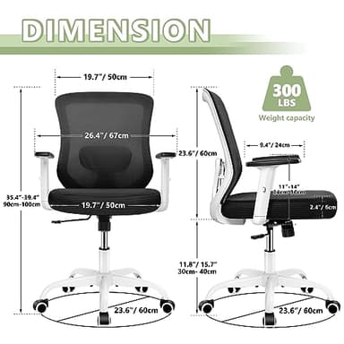 Winrise Office Chair, Ergonomic Home Office Desk Chairs, Breathable Mesh Mid-Back Comfortable Work Chair Adjustable 2D Armrests, Rocking Executive Chair, Swivel Task Chair with Lumbar Support (White) - Image 3