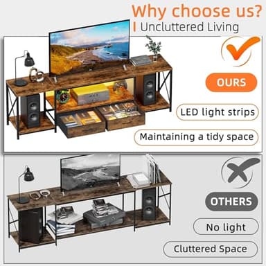 LED TV Stand for 75 70 Inch TV with Fabric Drawers LED Entertainment Center Television Stands with Storage Shelves for Living Room, Bedroom, TV Console Table 63" Rustic Brown - Image 5