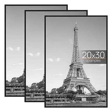 upsimples 20x30 Picture Frame Black 3 Pack, Scratch-Proof Poster Frames 20 x 30 for Photo Gallery - Slide-In Strips, Horizontal or Vertical Wall Mounting - Image 1
