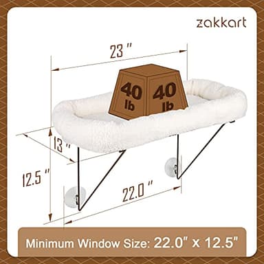 Zakkart Cat Window Perch - 100% Metal Supported from Below - Comes with Warm Spacious Pet Bed - Cat Window Hammock for Large Cats & Kittens - for Sunbathing, Napping & Overlooking (White) - Image 3