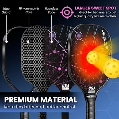 Pickleball Paddles Set of 2 or 4, USAPA Approved Pickleball Set with 4 Pickleball Balls and Pickleball Bag, Fiberglass Pickle Ball Rackets 2 Pack for Beginner(Constellation) - Image 4